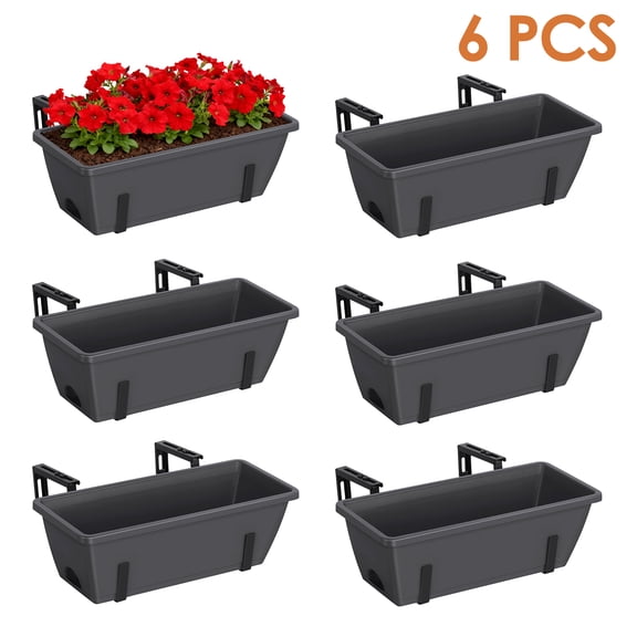 Railing Planter Box, Balcony Planters Railing Hanging, Window Boxes Planter with Adjustable Brackets, 16.9 Inches Deck Railing Hanging Flower Boxes, for Outdoor Railngs Balcony Patio