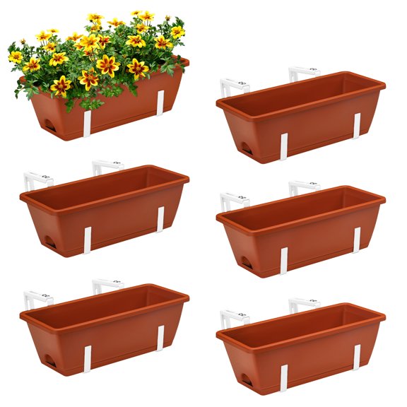 Railing Planter Box, Balcony Planters Railing Hanging, Window Boxes Planter with Adjustable Brackets, 16.9 Inches Deck Railing Hanging Flower Boxes, for Outdoor Railngs Balcony Patio