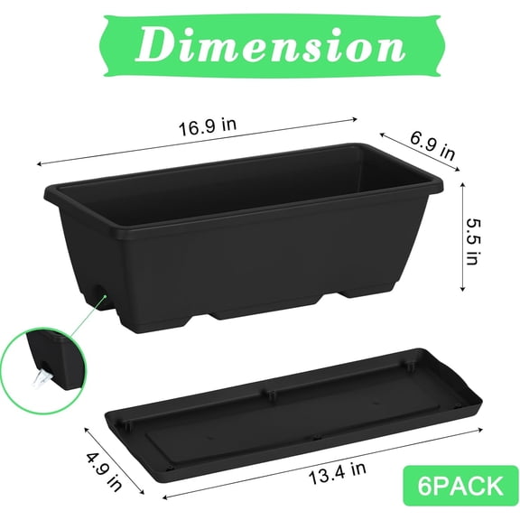 Railing Planter Boxes 6 PCS Black Rectangle Railing Flower Box with Adjustable Bracket Window Deck Hanging Planters Boxes for Outdoor Patio$$Garden & Patio