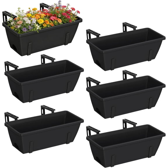 Railing Planter Boxes, Planter Boxes with Adjustable Bracket, Deck Rail Planters for Outdoor Plants, Flower Pots for Balcony Garden Decor