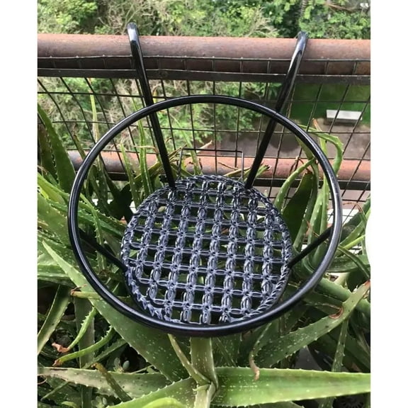 Railing Planter, Hanging Plant Holder, 12 in Diameter, Metal Plant Stand, Open Grid Base, Outdoor Growing, Black, 1 Pc