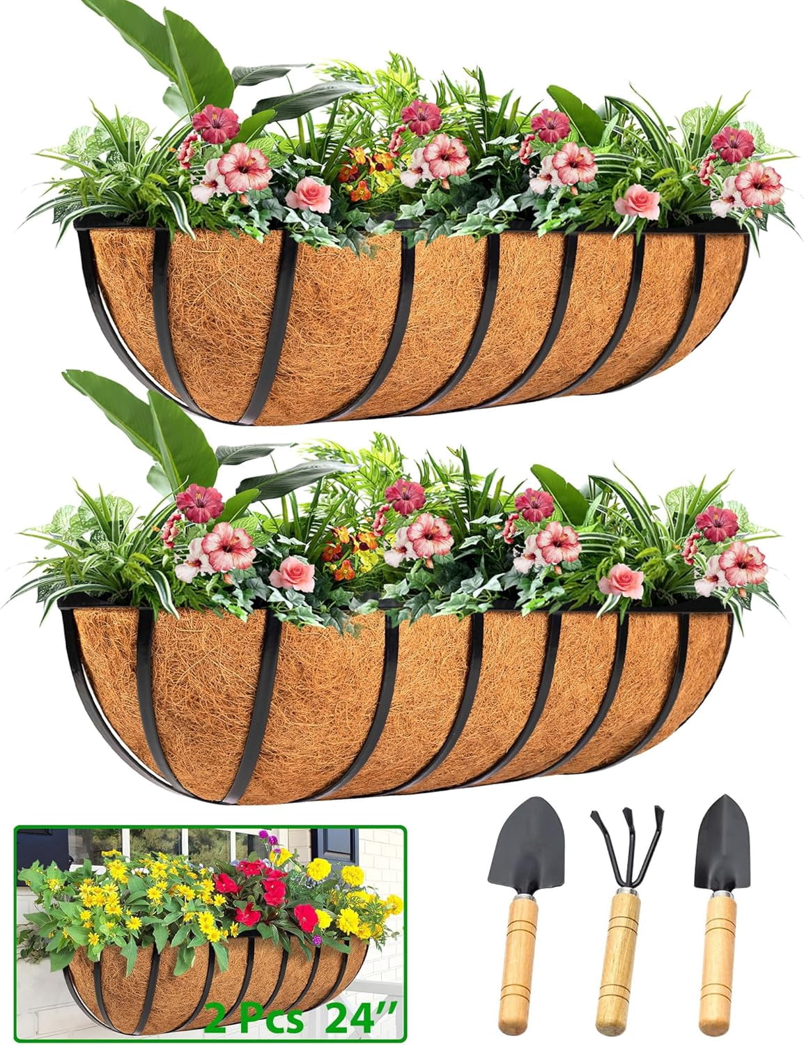 Railing Planter Window Box - 2 Pack 24 Inch Deck Balcony Rail Planter ...