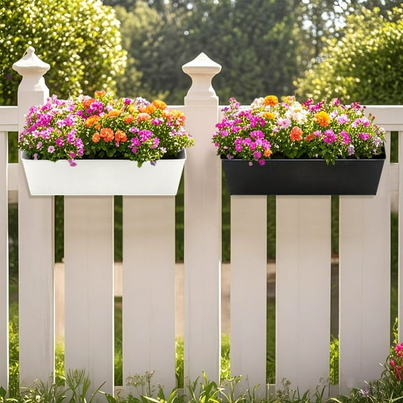 Railing Planters Outdoor Balcony 10 Inch Deck Over The Railing Iron Planter Boxes Hanging Planters for Fence Flower Window Box Plant Holder with Hooks Light Blue Railing Planters