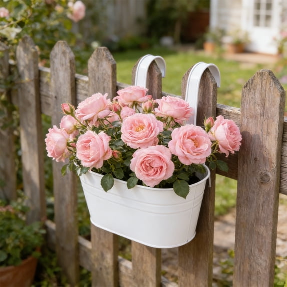 Railing Planters Outdoor, Metal Hanging Flower Bucket, Indoor Patio Fence Planter Box Balcony Garden Wall Decor Rail Deck Decorative