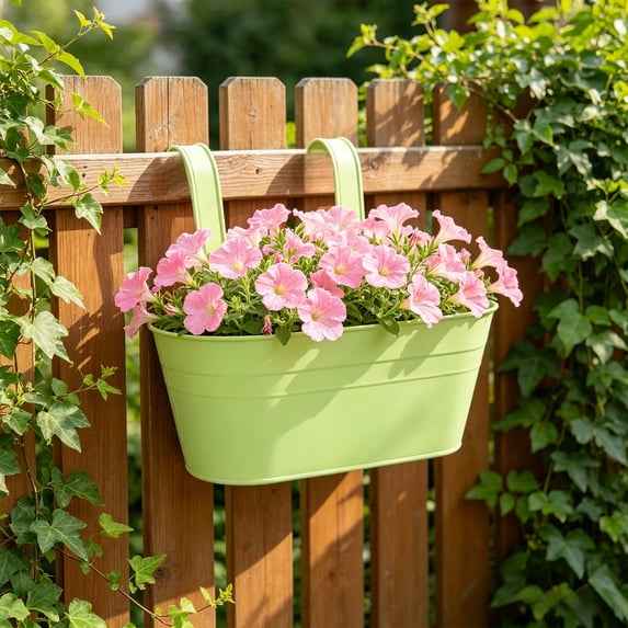 Railing Planters Outdoor, Metal Hanging Flower Bucket, Indoor Patio Fence Planter Box Balcony Garden Wall Decor Rail Deck Decorative