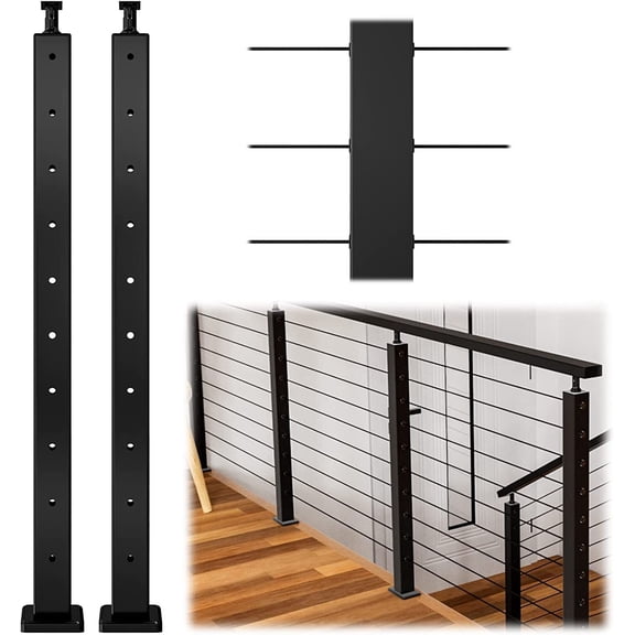 Railing Post 36"x2"x2" Level drilled Post 10 Holes, Wall Thickness 1.2mm,Railing