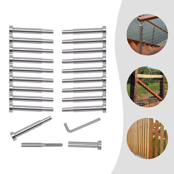 Railing Swage Threaded Stud Kit, 10 Pairs of 316 Stainless Steel, Outdoor Cable Railing Hardware, Easy Install, Invisible Design, Stylish Silver Finish