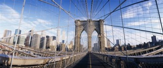Railings of a bridge Brooklyn Bridge Manhattan New York City New York State USA (pre Sept 11 2001) Canvas Art - Panoramic Images (30 x 13)