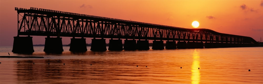 Railroad Bridge At Sunset Florida Keys Florida USA Canvas Art - Panoramic Images (27 x 9)