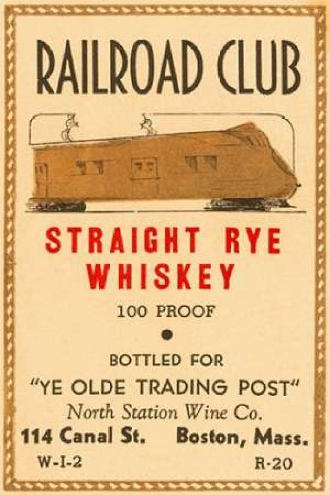 Railroad Club Straight Rye Whiskey Canvas Art - Vintage Booze Labels (24 x 36)