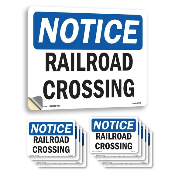 Railroad Crossing OSHA Notice Vinyl Decal Label 7 Inch x 5 Inch - 10 Pack