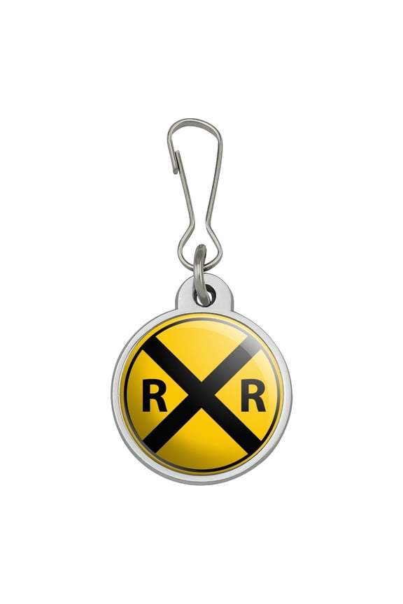 Railroad Crossing Traffic Sign Train Jacket Handbag Purse Luggage Backpack Zipper Pull Charm
