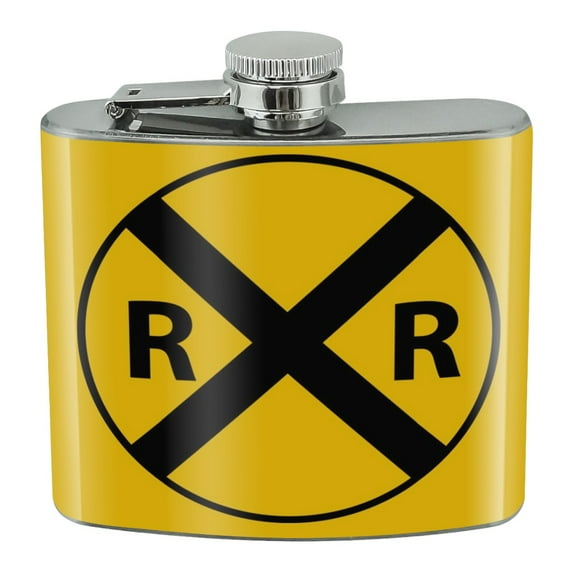 Railroad Crossing Traffic Sign Train Stainless Steel 5oz Hip Drink Kidney Flask