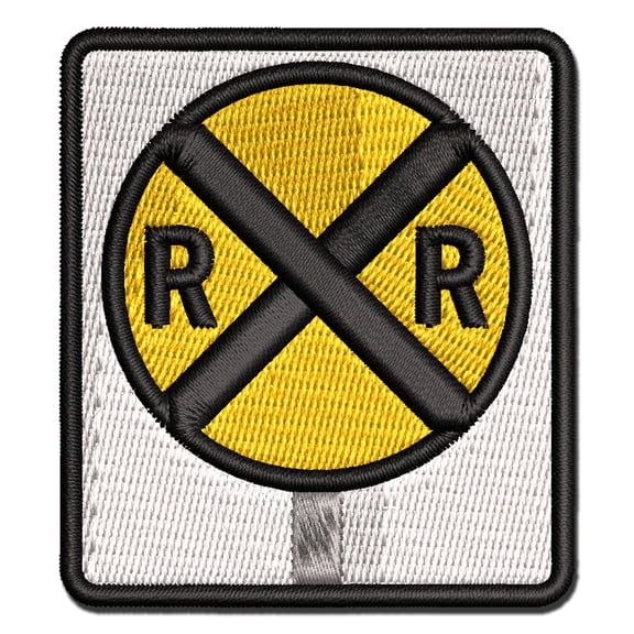 Railroad Crossing Train Applique Multi-Color Embroidered Iron-On Patch - 2.0 Inch Mini