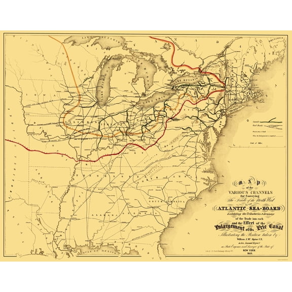 Railroad Map - Atlantic Seaboard Trade Routes - Alpine 1853 - 23 x 29.04 - Vintage Wall Art