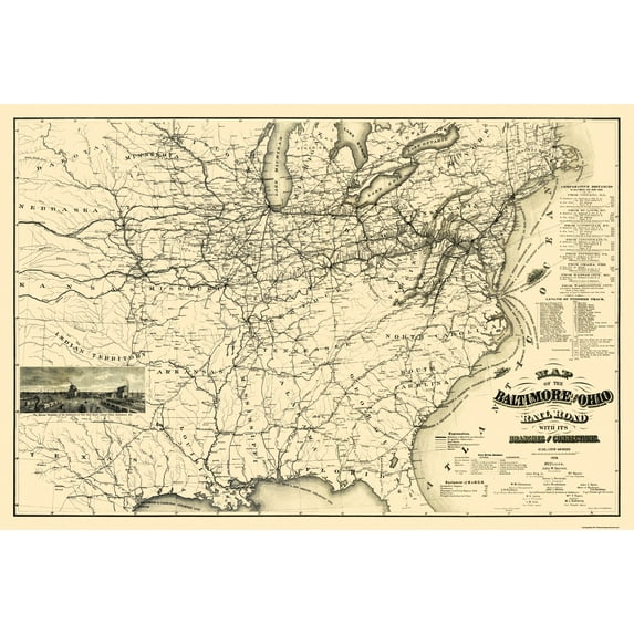 Railroad Map - Baltimore and Ohio Railroad - Balto 1878 - 34.19 x 23 - Vintage Wall Art