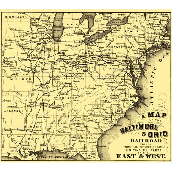Railroad Map - Baltimore and Ohio Railroad - Hoen 1860 - 23 x 25.81 - Vintage Wall Art