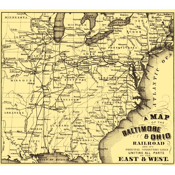 Railroad Map - Baltimore and Ohio Railroad - Hoen 1860 - Vintage Wall Art