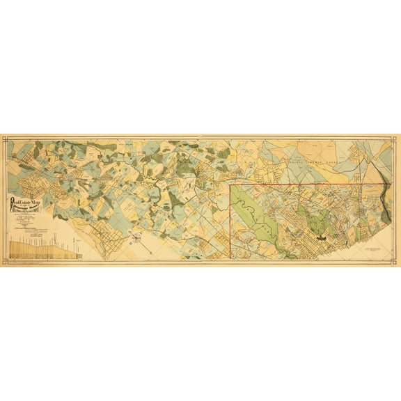 Railroad Map - Baltimore and Ohio Railroad Metro Branch - Fava 1890 - 23 x 68 - Vintage Wall Art