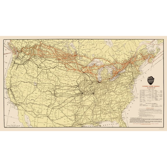 Railroad Map - Canadian Pacific Railway Connections - Poole 1912 - 23 x 40 - Vintage Wall Art
