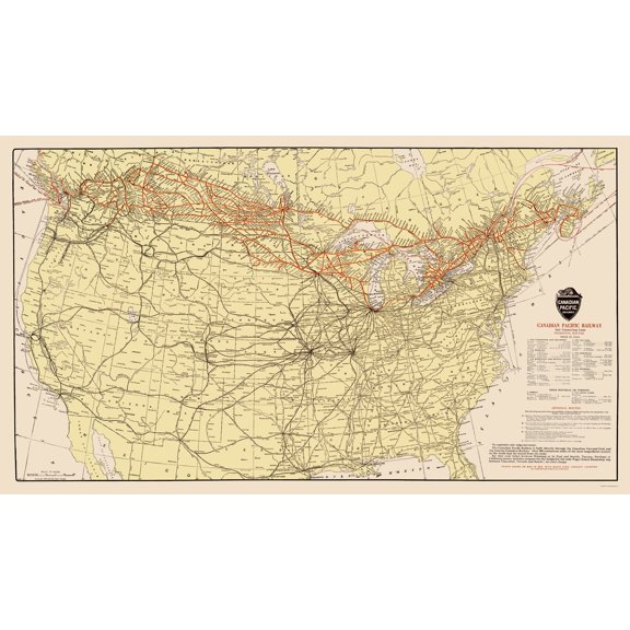 Railroad Map - Canadian Pacific Railway Connections - Poole 1912 - Vintage Wall Art