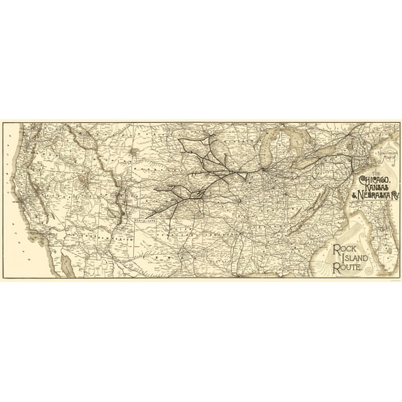 Railroad Map - Chicago Kansas and Nebraska Railroad - Matthews 1888 - 23 x 56.70 - Vintage Wall Art