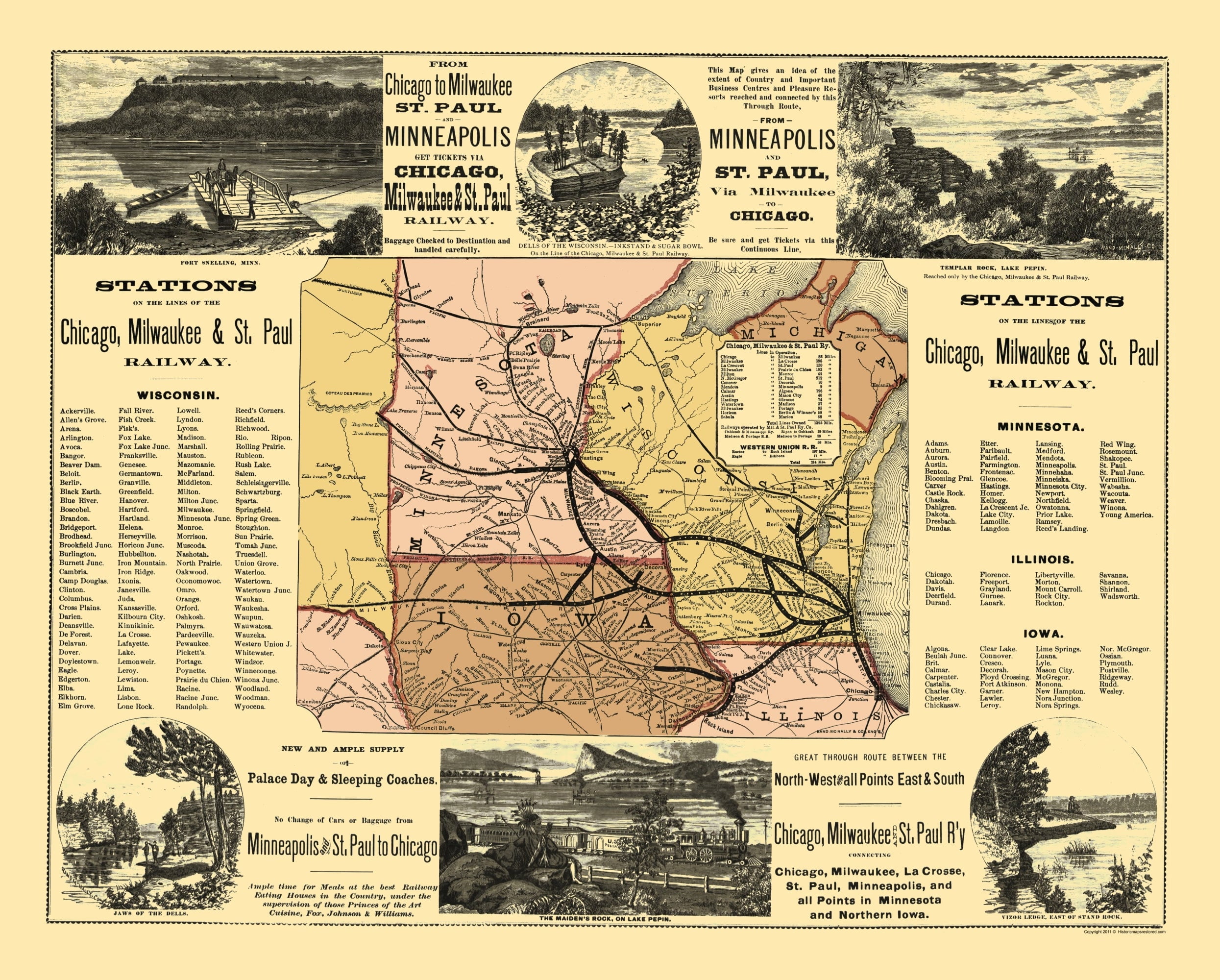 Railroad Map - Chicago Milwaukee St Paul Railway Stations - Rand ...