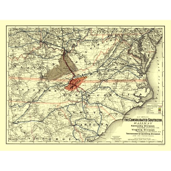 Railroad Map - Consolidated Southern Railway - Colton 1883 - 23 x 30.03 - Vintage Wall Art