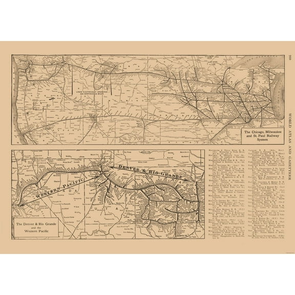 Railroad Map - Denver Rio Grande Chicago Milwaukee - Reynold 1921