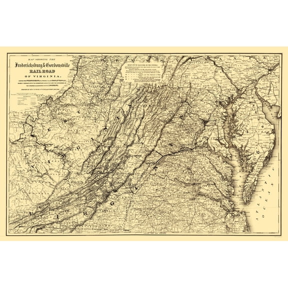 Railroad Map - Fredericksburg and Gordonsville Virginia 1869 - Vintage Wall Art