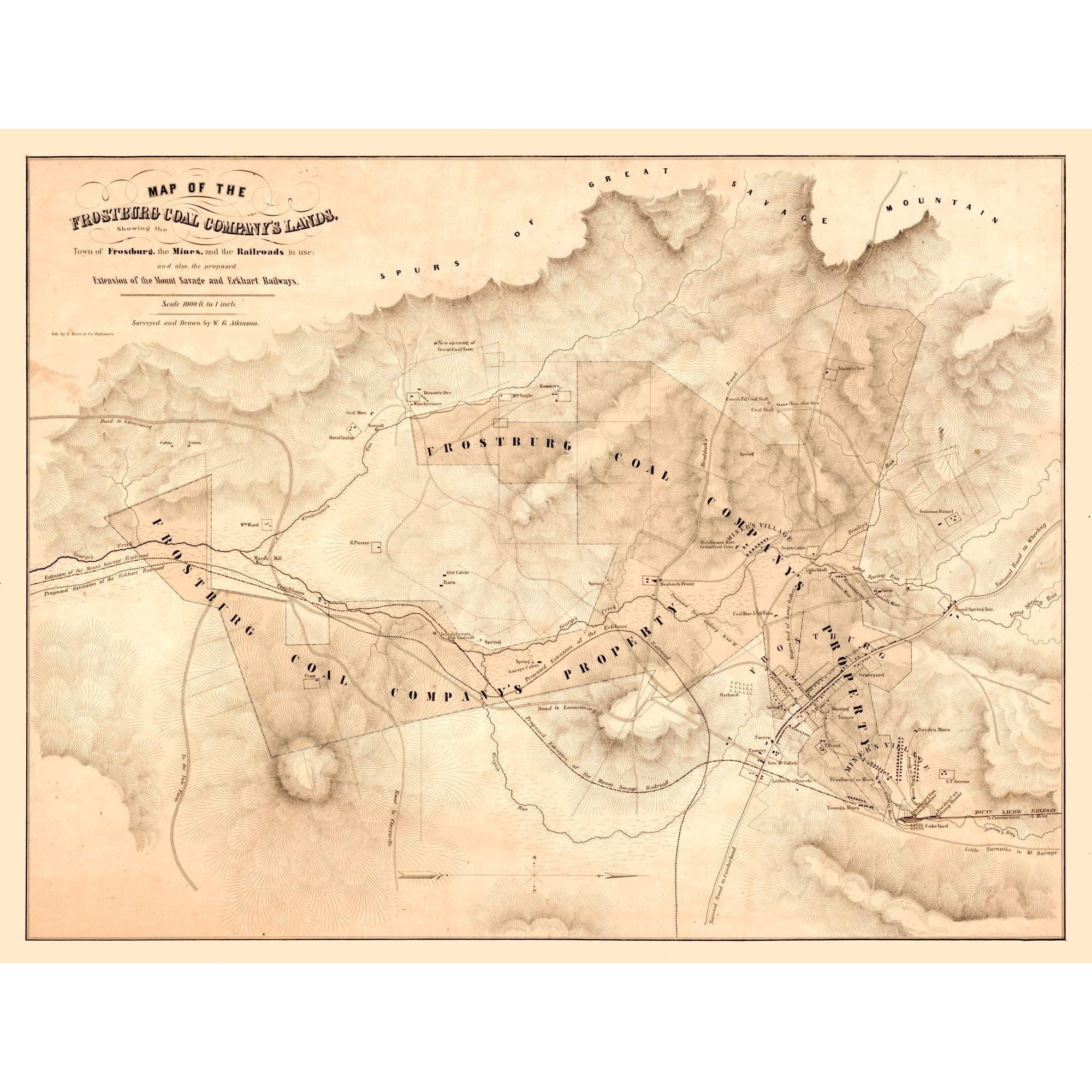 Railroad Map - Frostburg Maryland - Atkinson 1860 - 30.11 x 23 ...