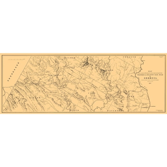 Railroad Map - Georgia Western Atlantic Railroad - Cooper 1837 - Vintage Wall Art