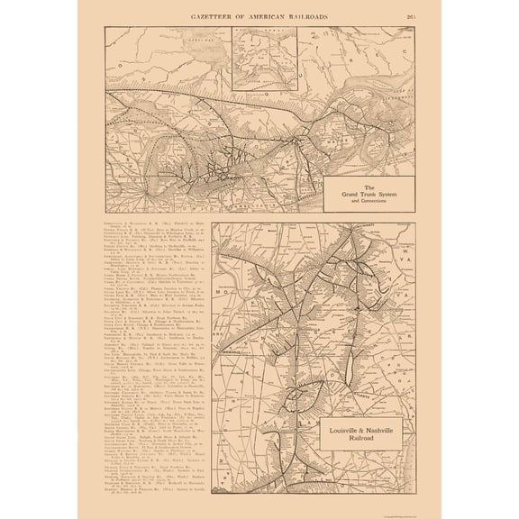 Railroad Map - Grand Trunk System Louisville Nashville Railroads- Reyn1921