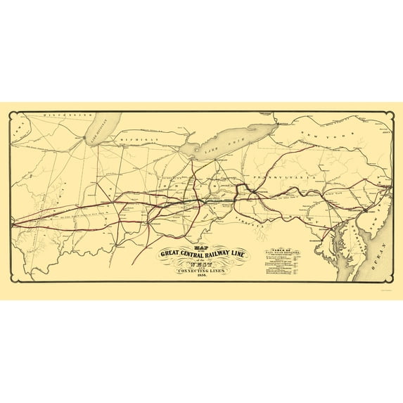 Railroad Map - Great Central Railway West - Schuchman 1854 - 23 x 46 - Vintage Wall Art