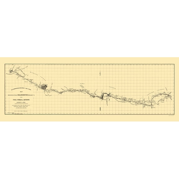 Railroad Map - Hillsborough and Cincinnati Railroad - Jacobil 1852 - Vintage Wall Art