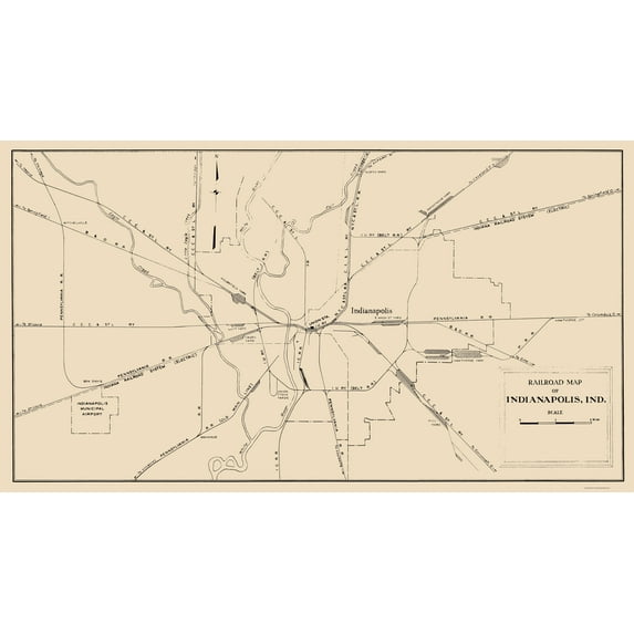 Railroad Map - Indianapolis Indiana Railroad - Monon Railway 1950 - Vintage Wall Art