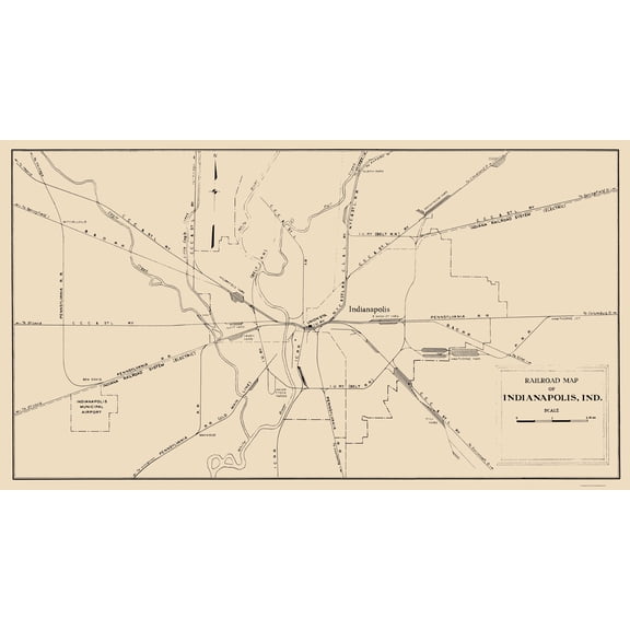 Railroad Map - Indianapolis Indiana Railroad - Monon Railway 1950 - Vintage Wall Art