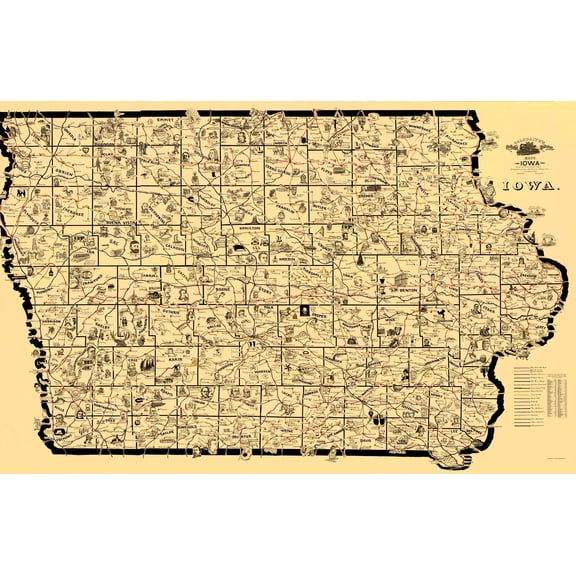 Railroad Map - Iowa Railroad Routes - McEwen 1897 - Vintage Wall Art