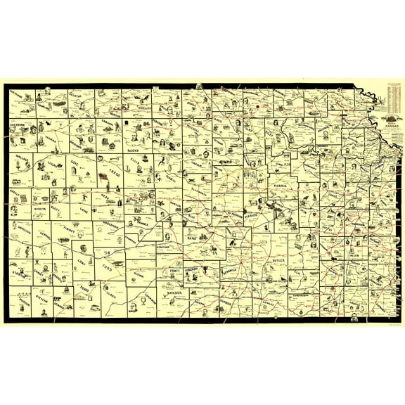 Railroad Map - Kansas Railroad Routes - McEwen 1897 - 23 x 37.41 - Vintage Wall Art