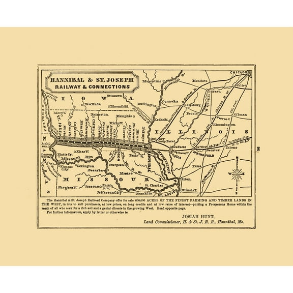 Railroad Map - Missouri Illinois Railway - Thomas 1863 - 28.18 x 23 - Vintage Wall Art