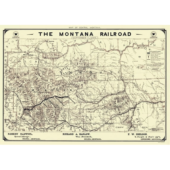 Railroad Map - Montana Railroad - Polley 1899 - 23 x 32.59 - Vintage Wall Art