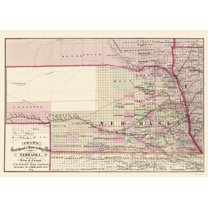 Railroad Map - Nebraska Railroad Townships - Cram 1875 - 23 x 32.39 - Vintage Wall Art