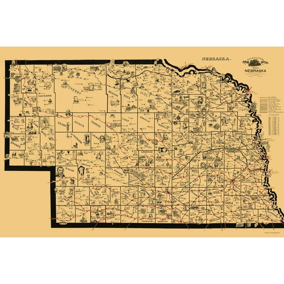 Railroad Map - Nebraska Railroads - McEwen 1897 - Vintage Wall Art