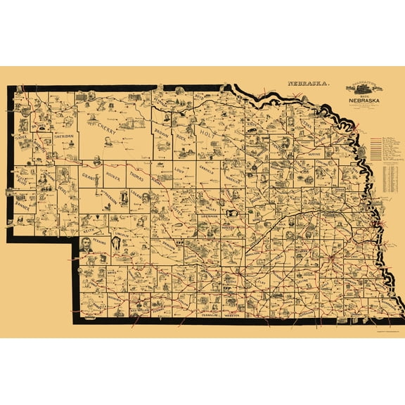 Railroad Map - Nebraska Railroads - McEwen 1897 - 23 x 34.22 - Vintage Wall Art