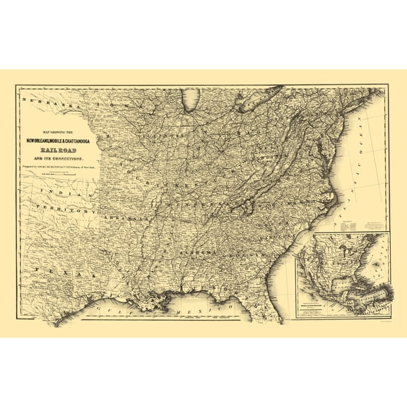 Railroad Map - New Orleans Mobile and Chattanooga Railroad - Colton 1865