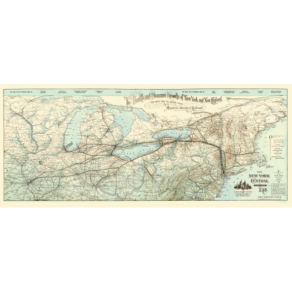 Railroad Map - New York Central and Hudson River Railroad - Matthews 1893 - 23 x 54 - Vintage Wall Art