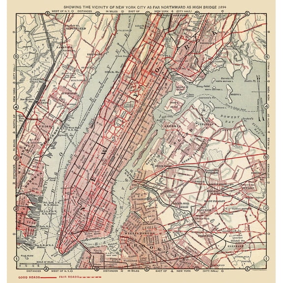 Railroad Map - New York City Northward High Bridge - 1894 - 23 x 24.19 - Vintage Wall Art