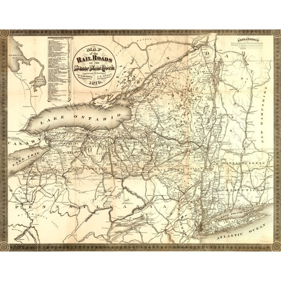 Railroad Map - New York Railroads - Richmond 1870 - Vintage Wall Art