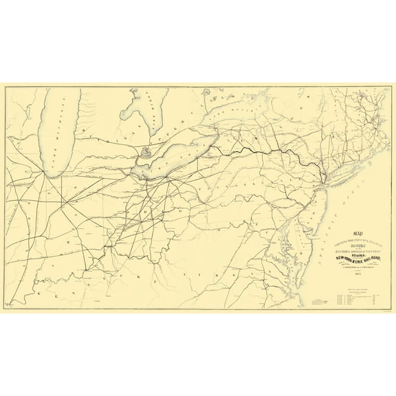 Railroad Map - New York and Erie Railroad - 1853 - 23 x 39.32 - Vintage Wall Art