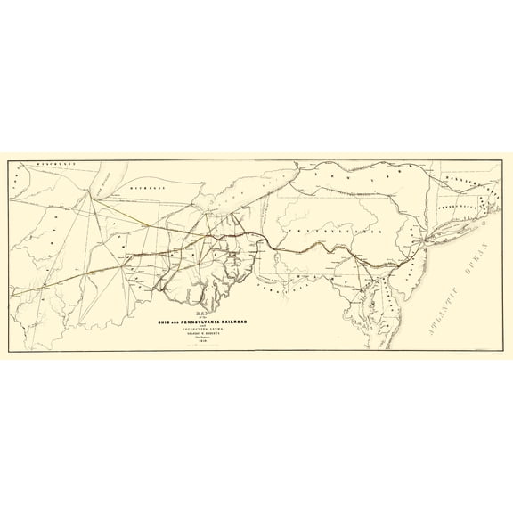 Railroad Map - Ohio and Pennsylvania Railroad - Schuchman 1850 - Vintage Wall Art